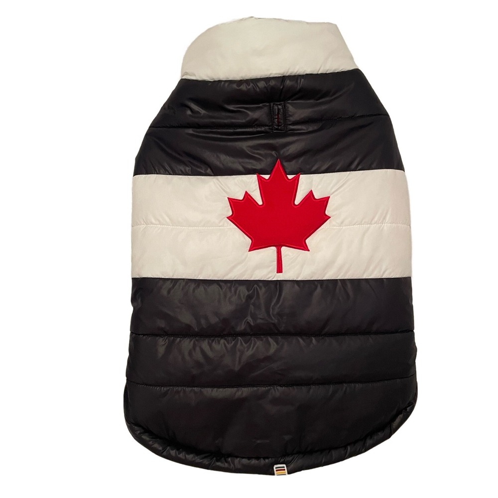 Hudsons Bay Canada Large Dog Puffer Coat Insulated Black White Red Maple Leaf